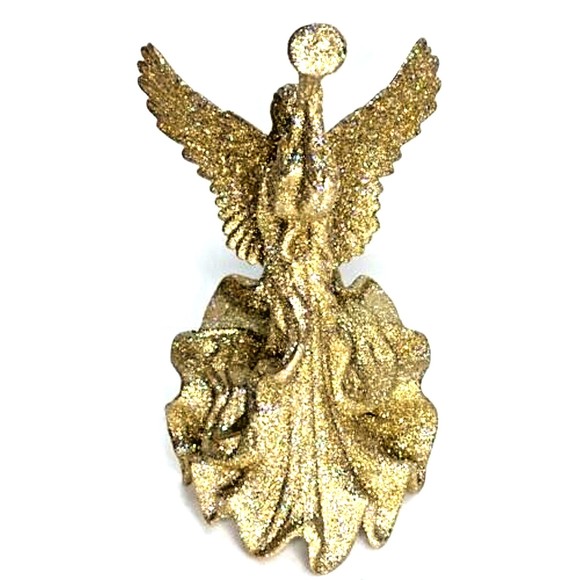Gold Glittered Angel Christmas Tree Topper, Holiday Ornament Decoration - Picture 5 of 9